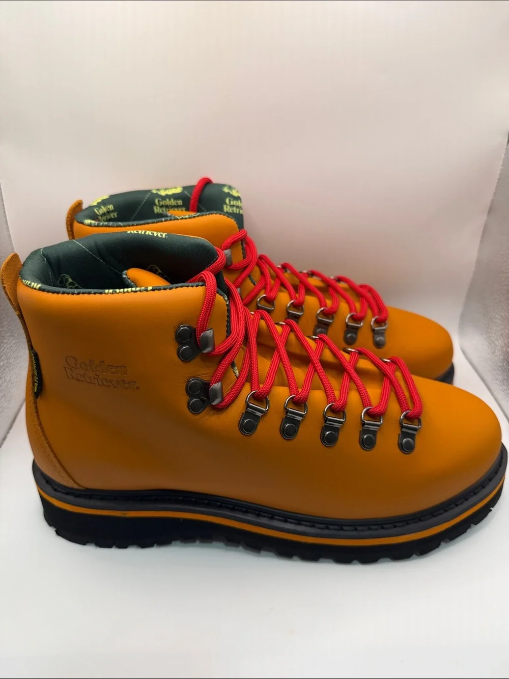 Men's Orange Leather Hiking Boots with Red Laces, waterproof